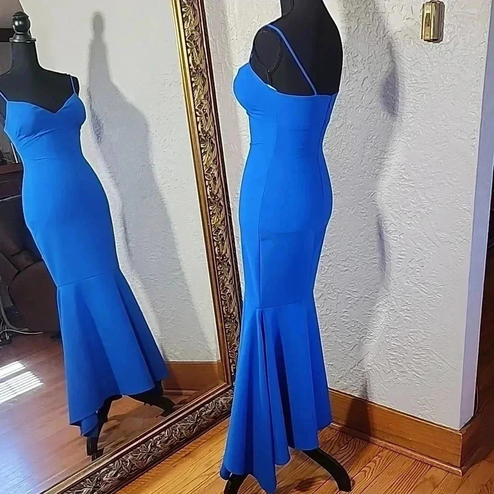 Likely Christiana Slip Gown dress 👗 w/ flounce hem in Olympic blue. Like new - Picture 7 of 11